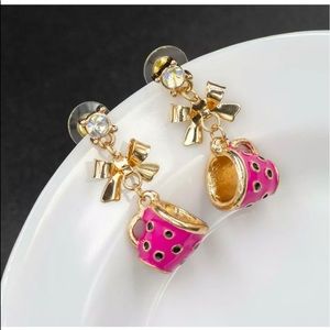 Golden Bow Pink Polka Dot Cup Earrings